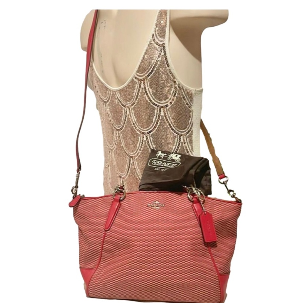 COACH F57244 SMALL KELSEY PINK RED JACQUARD SATCHEL CROSSBODY MSRP $350  NEW WIT